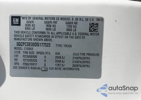 2013 Chevrolet Silverado 1500 Lt z USA, uszkodzony, nr VIN 3GCPCSE08DG177522